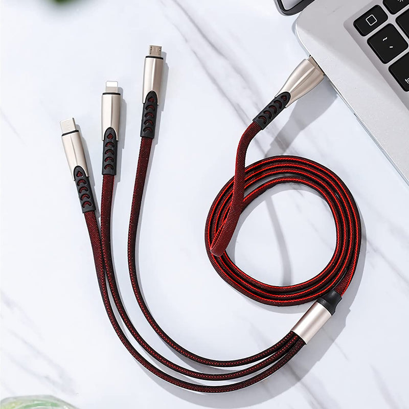 [Australia - AusPower] - Multi Charger Cable, 4ft Multi Charger Cable Nylon Braided 3 in 1 Multiple USB Cable Adapter with Zinc Alloy-Zinc Alloy Type C/Micro USB Connectors for Cell Phones and More (Charging Only) (Dark red) dark red 