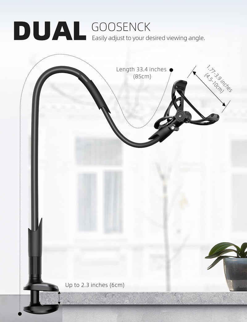 [Australia - AusPower] - Phone Holder Bed Gooseneck Mount - Lamicall Flexible Arm 360 Mount Clip Bracket Clamp Stand for Cell Phone XS Max XR X 8 7 6 Plus 5 4, S10 S9 S8 S7 S6, Overall Length 33.4In(Black) Black 