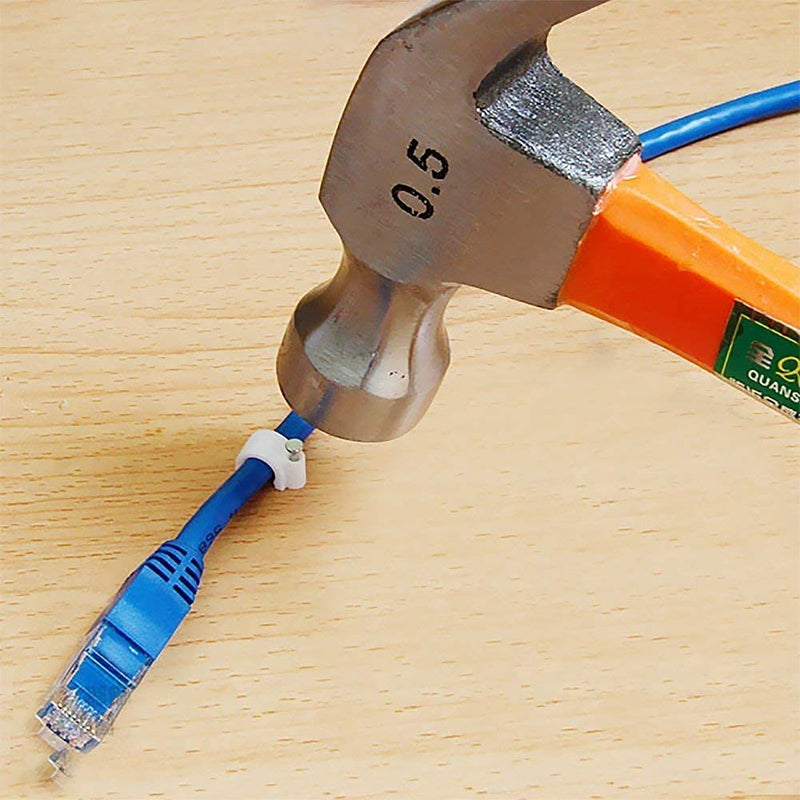 [Australia - AusPower] - 100 Pcs White Plastic U Shape Cable Wire Clips With Nails,Circle Cable Clips with Steel Nail,Nail-in Cable Clips,Cable Management for RG6 RG59 CAT5 CAT6 RJ45 (8mm,100Pcs) 8mm,100Pcs 