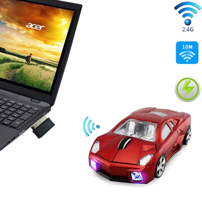 [Australia - AusPower] - jinfili 2.4GHz Sports Car Wireless Mouse Optical Cool 1600DPI 3D USB Wireless Gaming Mice for Pc Laptop Windows 10 Red 