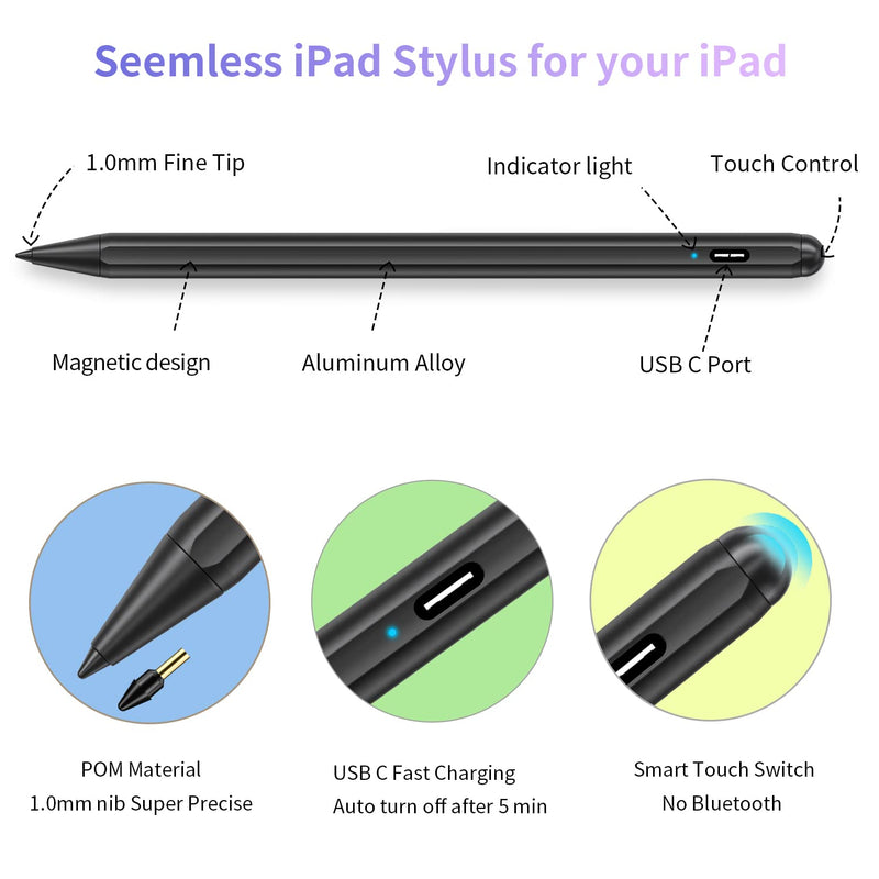 [Australia - AusPower] - Stylus Pen 2nd Gen with Palm Rejection, Magnetic, Fine Tip Pencil for Apple iPad 2018 - 2022 High Precise Pencil for iPad 6/7/8/9, iPad Air 3/4/5, iPad Mini 5/6, Pro 11" 1/2/3, Pro 12.9" 3/4/5 2nd Gen B 