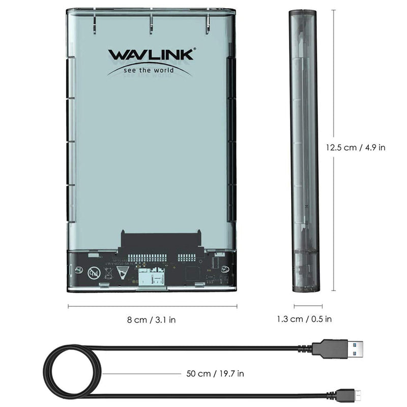 [Australia - AusPower] - WAVLINK USB 3.0 to SATA External Hard Drive Enclosure for 2.5 inch 5mm/7mm/9.5mm SATA I/II/III HDD/SSD Support UASP Function, Max 4TB Tool-Free Design 