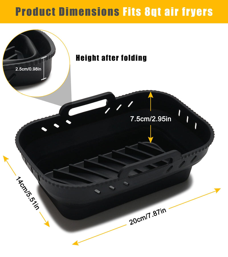 [Australia - AusPower] - MAGIMODAC 2 Pack Air Fryer Silicone Liners, Rectangular Silicone Pot Collapsible, 8QT Reusable Airfryer Basket Accessories (8QT, Black Red Set) 
