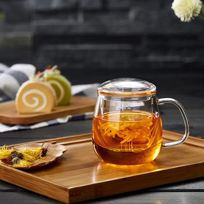 [Australia - AusPower] - DOPUDO PAVILION Glass Tea Cup with Infuser and Lid, 17.6oz/ 520ml Borosilicate Glass Large Tea Mug with Infuser, Clear Teacup for Loose Leaf Tea, Blooming Tea, Tea Bag 