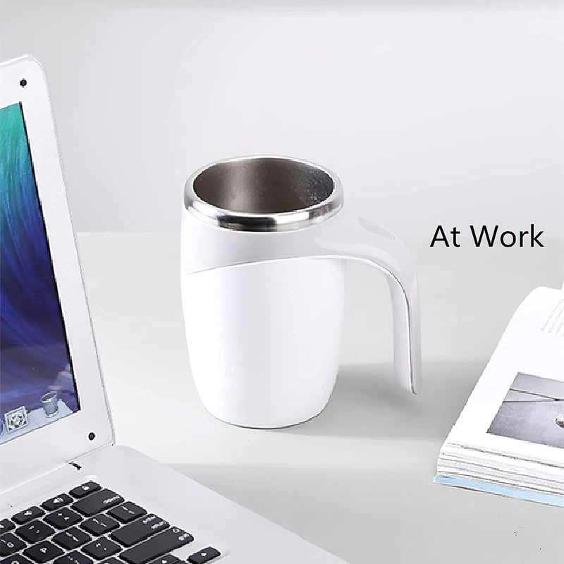 [Australia - AusPower] - Automatic Magnetic Stirring Coffee Mug, Rotating Home Office Travel Mixing Cup，Funny Electric Stainless Steel Self Mixing Coffee Tumbler, Suitable for Coffee, Milk, Cocoa and Other Beverages…… White 