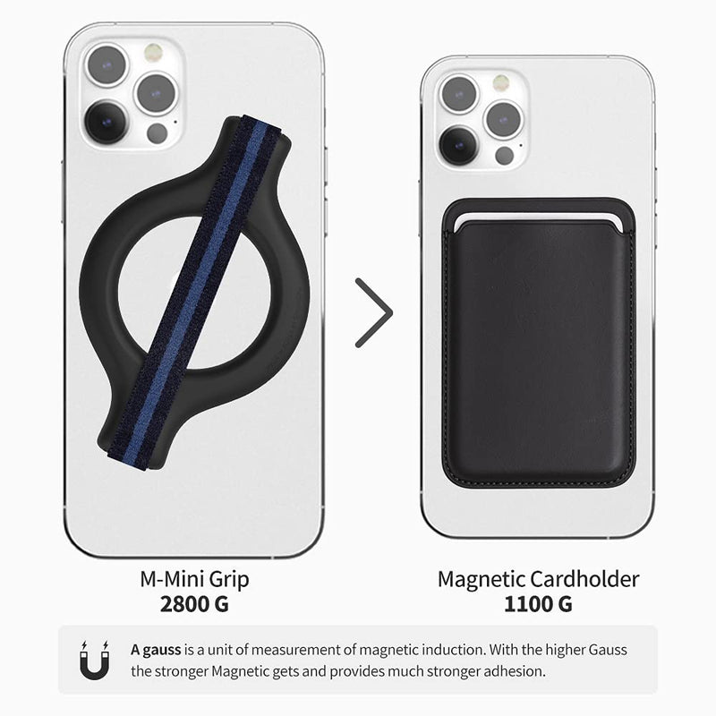 [Australia - AusPower] - Sinjimoru Magnetic Wool-Band Phone Grip Holder for Apple MagSafe Case, Detachable Phone Grip Strap Holder for MagSafe Compatible with iPhone 12 Pro & iPhone 13 Series. M-Mini Grip Black White 
