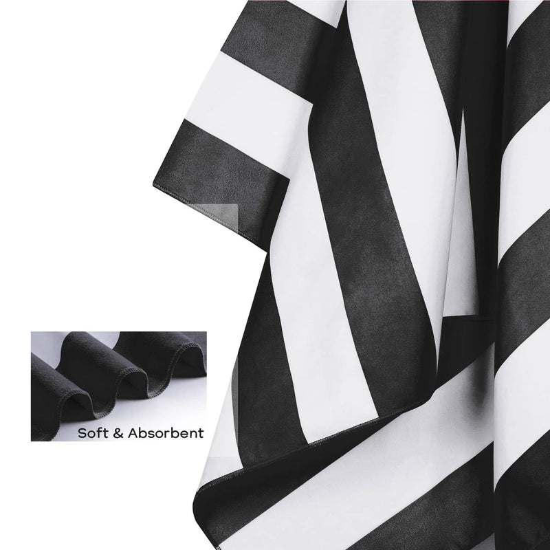 [Australia - AusPower] - Your Choice Microfiber Beach Towel, Sand Free Beach Towel, Quick Dry Beach Towel, Beach Towels for Adults, Travel Towel, Camp Towel - Black Stripe, Large Beach Towel 60x30 Inch 1PC-black Large(60x30") 