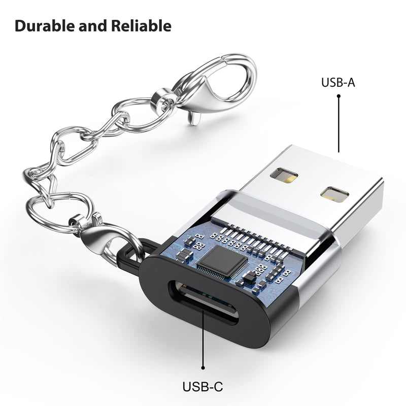 [Australia - AusPower] - USB C Female to USB Male Adapter 2 Pack, USB A Male to USB C Female Cable Converter with Keychain, USBC Type C Connector Charge & Data Sync for Laptop Car Charger Headphone Computer Hub etc. Silver+Black 