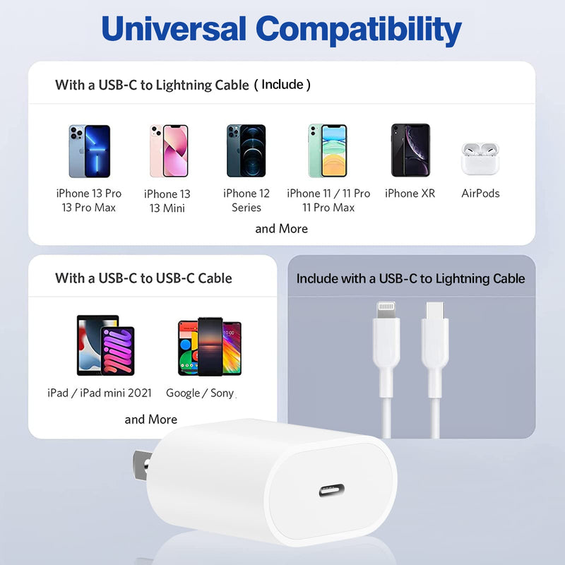 [Australia - AusPower] - New iPhone Fast Charger [Apple MFi Certified] 20W PD USB C Wall Charger Block with USB-C to Lightning Cable for iPhone 13/13 Pro Max/13 Pro/12/12 Pro Max/11/11 Pro/XS/XR/X/SE, AirPods Pro 