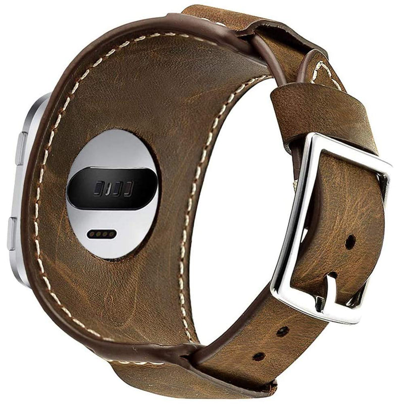 [Australia - AusPower] - Sjiangqiao Bands Compatible with Fitbit Versa 2/Versa/Versa Lite /Versa Special Edition Smart Watch, 23mm Genuine Leather Cuff Bracelet Quick Release Strap Adjustable Replacement Wristband for Men Women (Coffee) Coffee 