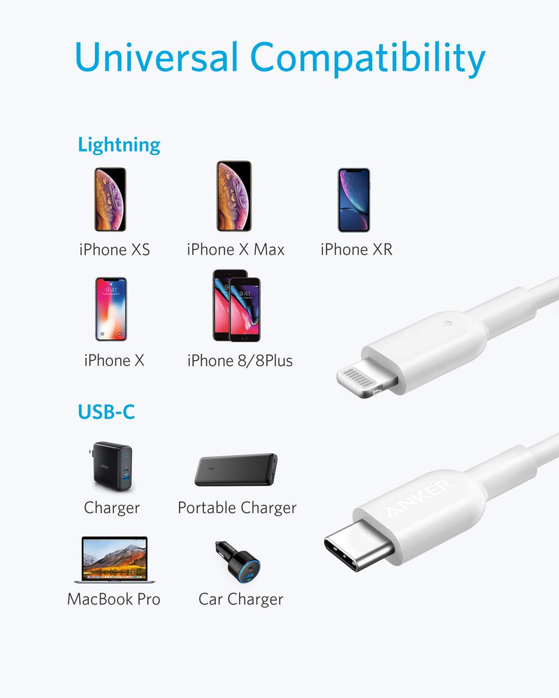 [Australia - AusPower] - Anker USB-C to Lightning Cable (5-Pack, 3ft*2pack+6ft *2pack+10ft, MFi Certified), Lightning Cable for iPhone 13 13 Pro 12 Pro Max 12 11 X XS XR 8 Plus, AirPods Pro, Supports Power Delivery (White) 