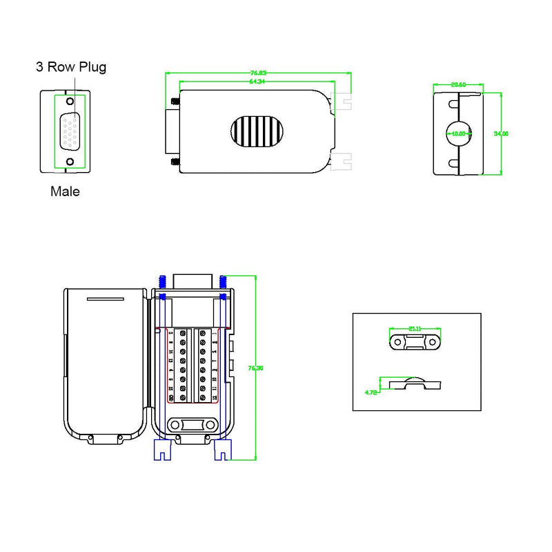 [Australia - AusPower] - Twinkle Bay D-SUB DB15 Male 15Pin Jack Port to Terminal Breakout Board Connector 3Row Plug, DR15 VGA Male with Case 