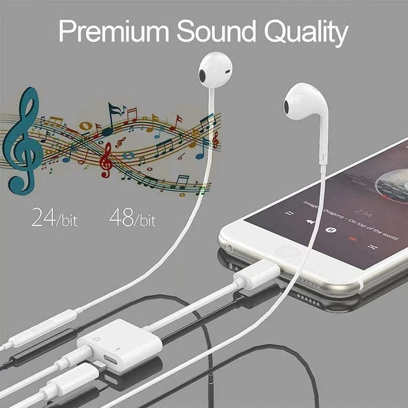 [Australia - AusPower] - [Apple MFi Certified] iPhone Headphone Adapter Dongle Charger AUX Audio Lightning + 3.5 mm Jack Adapter Compatible for iPhone 7/8/X/XS/XR/10/11/12/ipad Accessory Connector Compatible All iOS Systems White-A 
