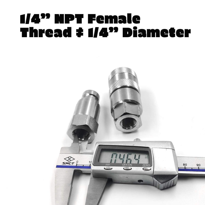[Australia - AusPower] - 1/4" NPT Thread 1/4" Body Size Flat Face Hydraulic Quick Disconnect Coupler Coupling Set with Dust Caps 