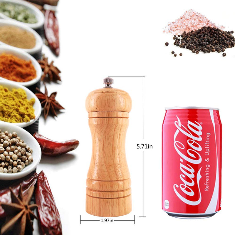 [Australia - AusPower] - Salt and Pepper Grinders Set,Ouktor Manual Wooden Salt and Pepper Mills Shakers, Ceramic Rotor with Strong Adjustable Coarseness (5.5inch) 5.5inch 