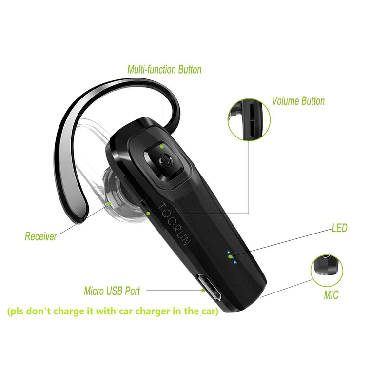 [Australia - AusPower] - TOORUN M26 Bluetooth Headset with Noise Cancelling Compatible with Smart Phones LG G7 Samsung Note9 S9 iPhone Xs MAS Moto Z3 P30 Google pixel3 ZTE Axon-Black 