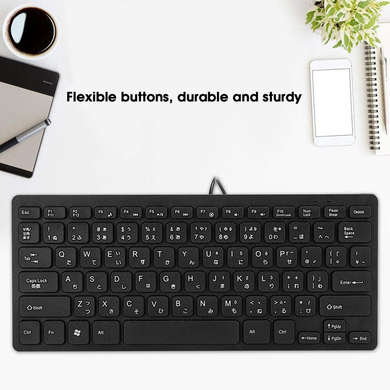 [Australia - AusPower] - Wired Mini Japanese Keyboard,USB Interface Keyboard with White Japanese Lettering for Computer, Mute Ultra-Thin 78 Key Japanese English Black USB Wired Computer Keyboard(Black) 