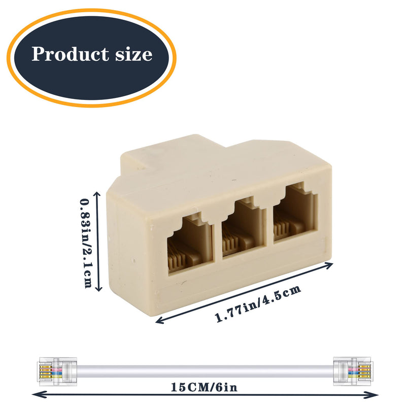 [Australia - AusPower] - Phone Splitter 3 Way Telephone Adapter RJ11 6P4C 1 Female to 3 Females for Landline and Fax -Ivory-1Pack 