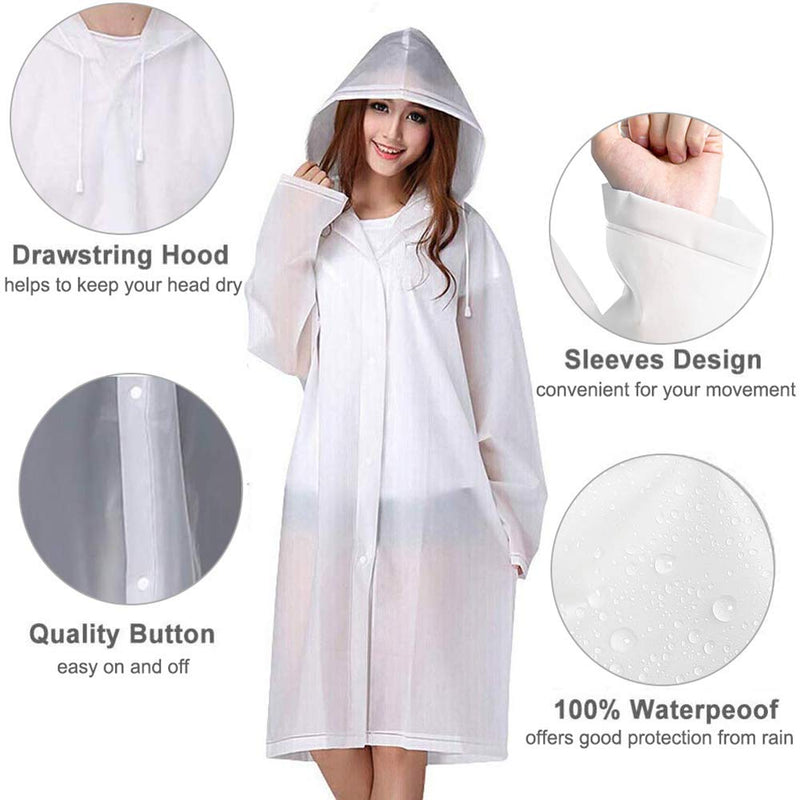 [Australia - AusPower] - Rain Ponchos for Adults Reusable, 2 Pcs Raincoats for Women Men with Hood A-adults Poncho-white 