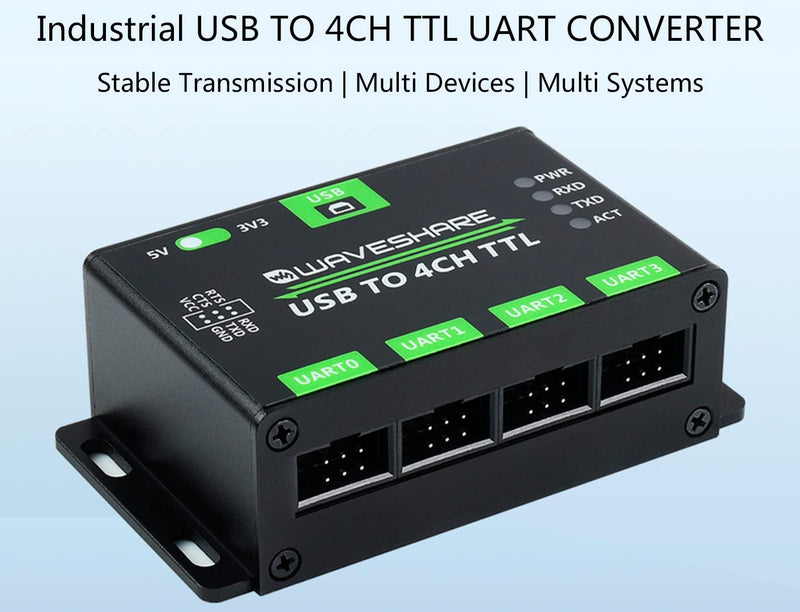[Australia - AusPower] - Industrial USB to 4-CH TTL Converter Adapter USB to UART Support Multi Protection /Systems /Win7/8/8.1/10/11, Linux, etc 