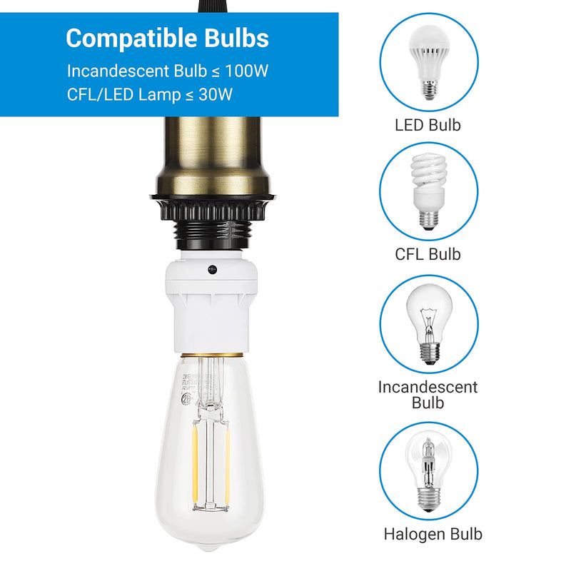 [Australia - AusPower] - DEWENWILS Light Sensor Socket for Light Fixtures, Automatic Dusk to Dawn Light Bulb Sockets, Compatible with Incandescent/CFL/LED/Halogen Bulbs, 2 Pack 