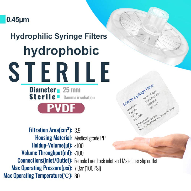 [Australia - AusPower] - Sterile Syringe Filters PVDF 25 mm Diameter 0.45 um Pore Size Individually Packaged 10/pk by Biomed Scientific Sterile PVDF 25mm 0.45?m 10pcs 