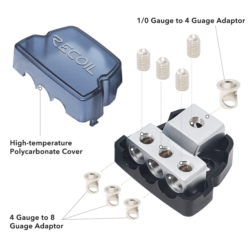 [Australia - AusPower] - RECOIL DB13 3 Way Power Distribution Block, 1 X 0/2/4 Gauge in / 3 X 4/8 Gauge Out Power Distribution Ground Distributor Block for Car Audio Amplifier Splitter 3 Way Power Distribution Block 1PCS 