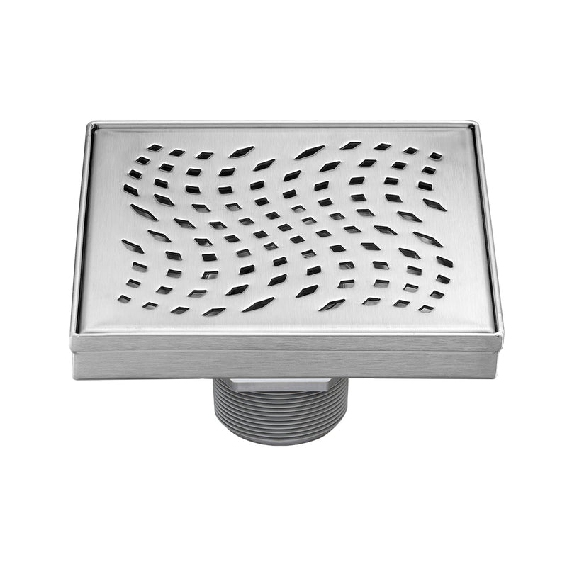 [Australia - AusPower] - 6 Inch Square Shower Floor Drain with Flange,Quadrato Pattern Grate Removable,Food-Grade SUS 304 Stainless Steel (silver6x6) Silver6x6 