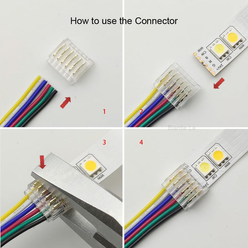 [Australia - AusPower] - Biantie La RGBWW LED Strip Light Connectors - 6-Pin 12mm Solderless Clips for SMD 5050 Strip-to-Wire Joints (Pack of 20) 