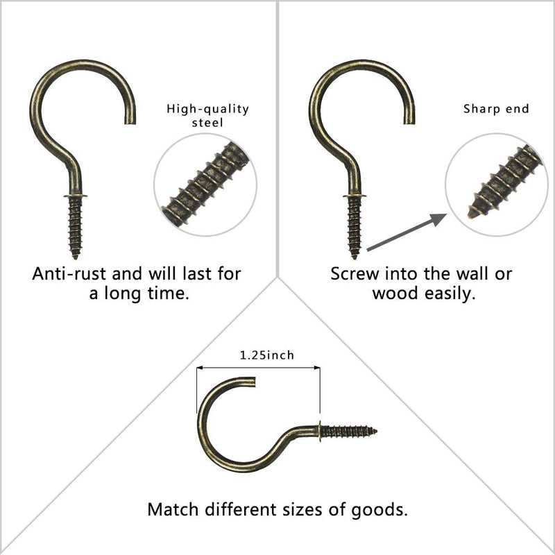 [Australia - AusPower] - FEED GARDEN 1-1/4 Inch Cup Screw Hooks 50 Pack Metal Ceiling Hooks Heavy Duty Rubbed Bronze Screw in Plant Hanging Hooks for Outdoor and Indoor 