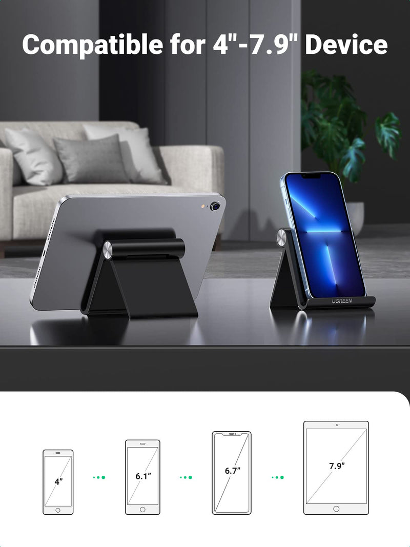 [Australia - AusPower] - UGREEN Cell Phone Stand Holder for Desk Adjustable Compatible with iPhone 13 12 Pro Max 11 SE XS XR 8 Plus 6 7 Samsung Galaxy Note20 S20 S10 S9 S8 Android Smartphone Mobile Phone Dock Foldable Black 