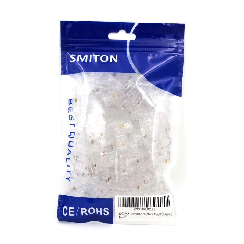 [Australia - AusPower] - SMITON 100PACK Telephone Plug 6P2C RJ11 Modular Plug (6/2, Telephone Cord Connector) 