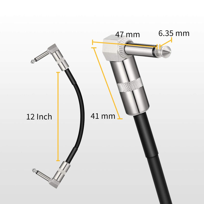 [Australia - AusPower] - Donner Guitar Pedal Cable, Noise-Free Effect Cord 6 Packs 12 Inch, 1/4" Right Angle, Metal Joint, Instrument Cable for Electric Guitar Bass Mixer Pro Audio Microphone Electric Drum, Black Basic 