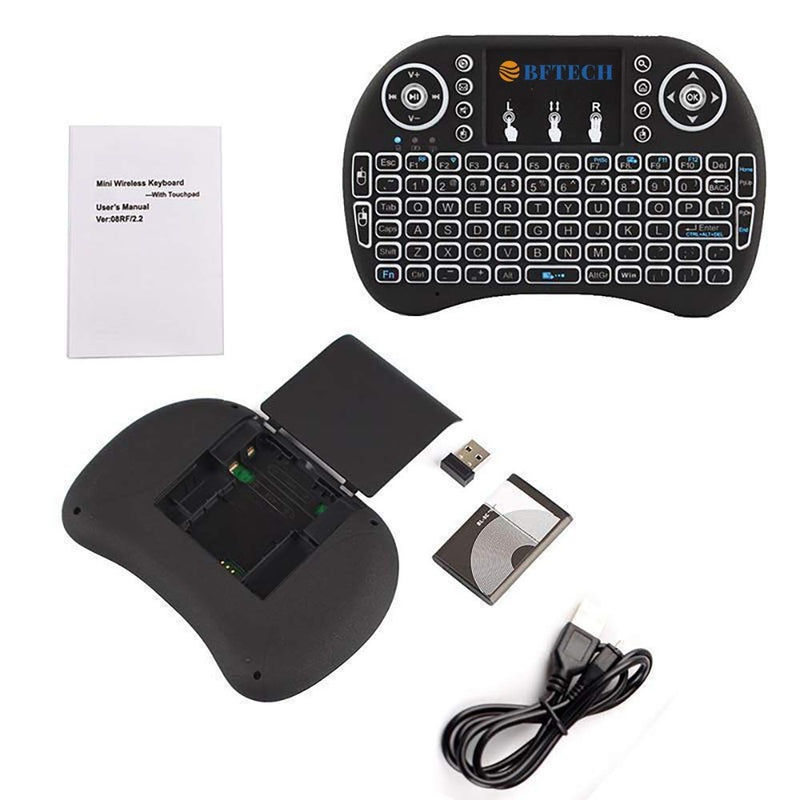 [Australia - AusPower] - BFTECH Tricolor Mini Wireless Touch Keyboard Handheld Remote, Touchpad Mouse Combo, 3 Color LED Backlit Remote Control for Android TV Box, PS3 Xbox, Raspberry Pi 3, HTPC,Windows 7,8,10 