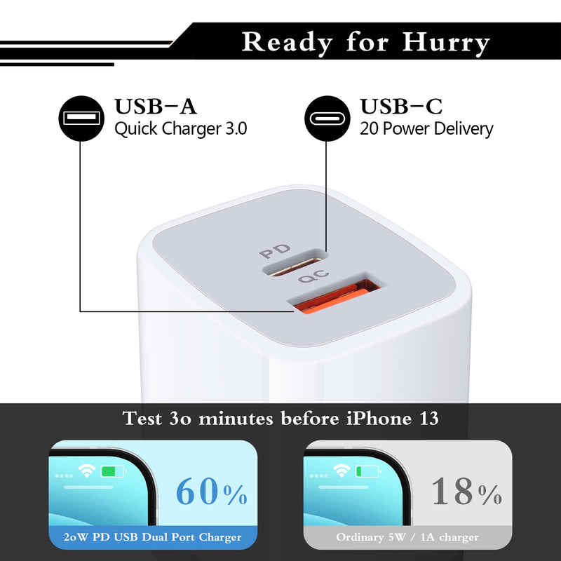 [Australia - AusPower] - USB C Power Adapter, 3Pack 20W 2 Port PD&QC 3.0 Type C Fast Charging Block Wall Charger Compatible with iPhone 13 12 11 Pro Max,SE,iPad,8 7 Plus,Samsung Galaxy S21 S20 S10 Plus,Google Pixel 6 Pro 5 4 