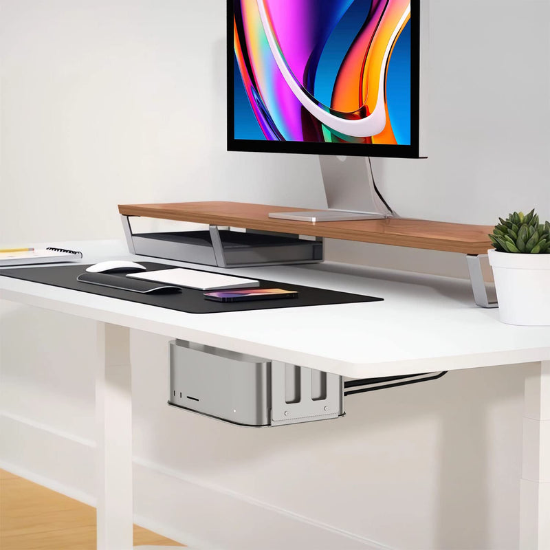 [Australia - AusPower] - IFCASE Aluminum Under Desk Stand Mount for Mac Studio M2 M1 Max, Ultra with Anti-Scratch Pad (Silver) Silver 