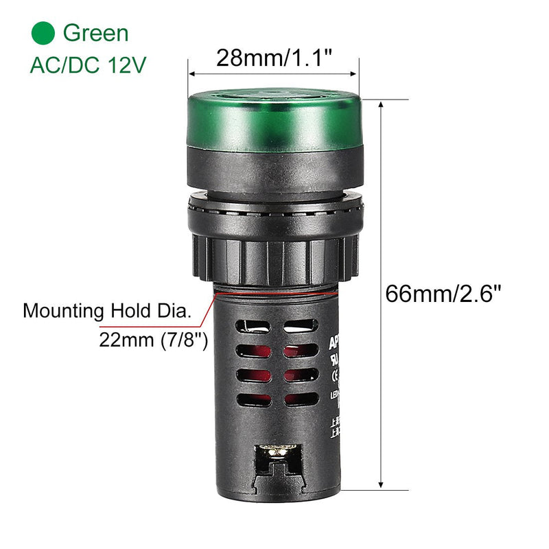[Australia - AusPower] - uxcell 5Pcs Green Indicator Light with Buzzer AC/DC 12V, 22mm Panel Mount Flashing Alarm, for Electrical Control Panel, HVAC, DIY Projects 