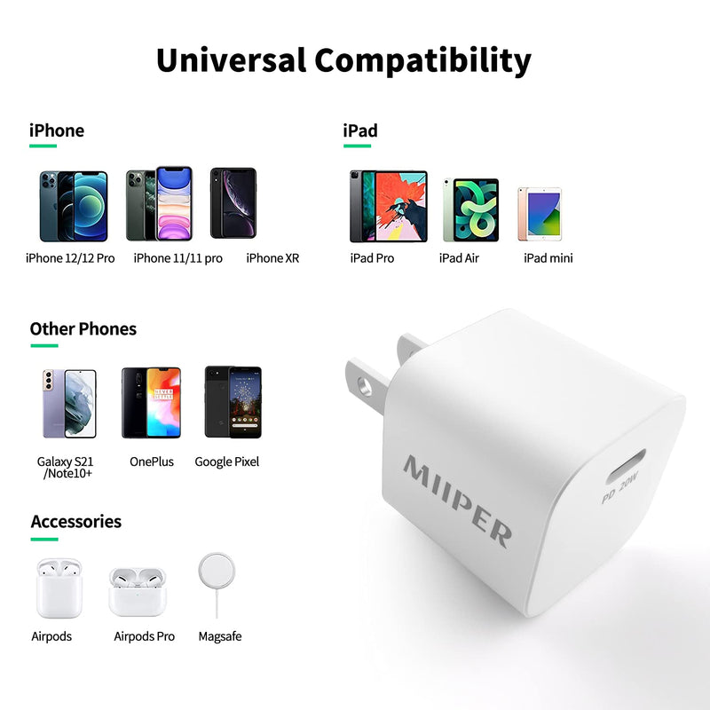 [Australia - AusPower] - [2-Pack] USB-C Fast Wall Charger, Miiper 20W PD Quick Charging USB Type-C Power Adapter Block Compatible with iPhone 13/13Pro12/12Pro/Max/iphone11/XS/XR/Samsung Galaxy S21/S21 Ultra/ Note20 