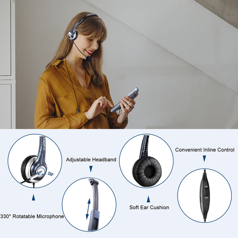 [Australia - AusPower] - Callez Phone Headset with Noise Cancelling Microphone and Volume Control, Office 2.5mm Telephone Headsets Compatible with Panasonic AT&T ML17929 Vtech Uniden Cisco Grandstream Cordless Phones Black 