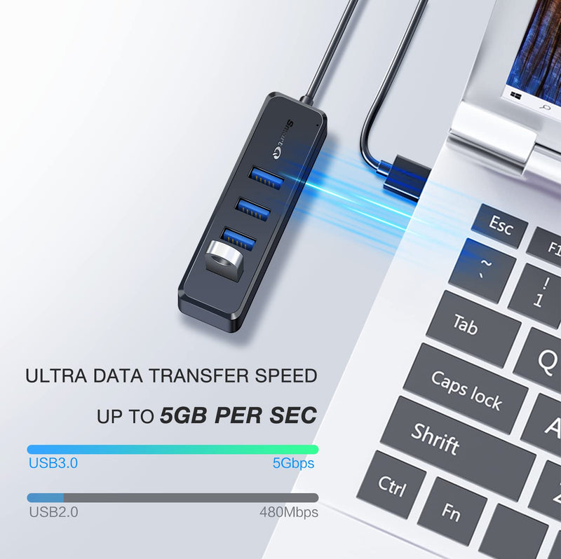 [Australia - AusPower] - SmartQ H302S USB 3.0 Hub for Laptop with 2ft Long Cable, Multi USB Port Expander , Fast Data Transfer USB Splitter for Laptop, Compatible with Windows PC, Mac, Printer, Mobile HDD Slim USB 3.0 - 2 ft 