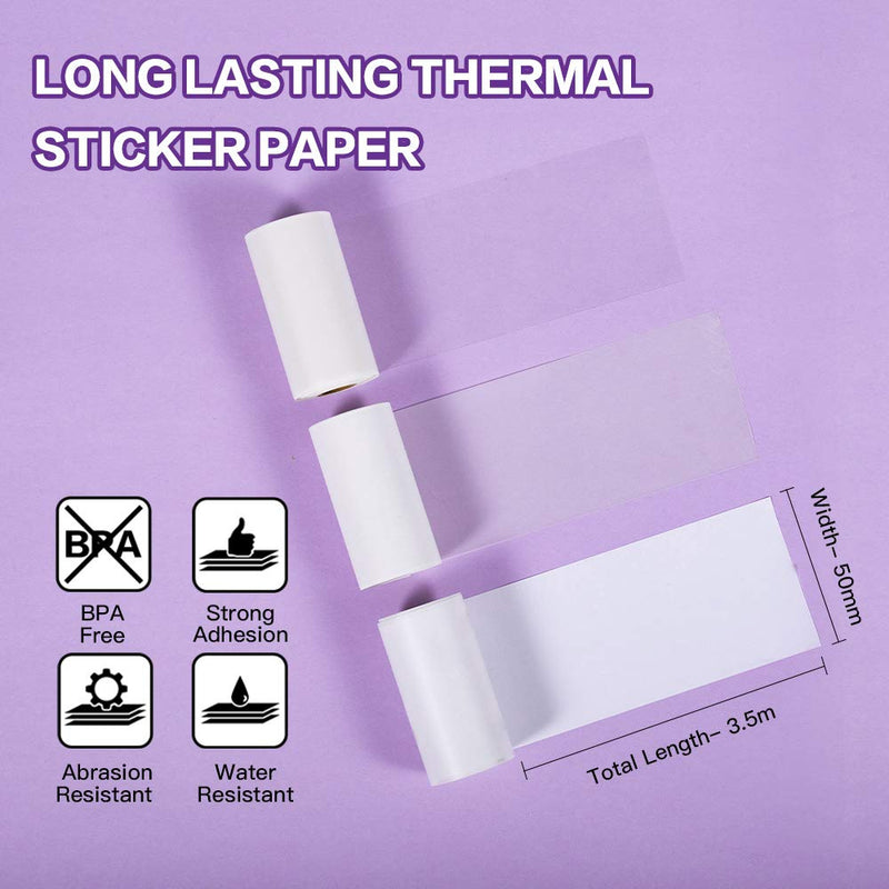 [Australia - AusPower] - Phomemo Adhesive Thermal Sticker Paper,White/Transparent/Semi-Transparent Thermal Printer,for Phomemo M02/M02 Pro/M02S/M03/M03AS/M04S Bluetooth Thermal Pocket Printer, 50mm-53mm Width,2.5m-3.5m Length 
