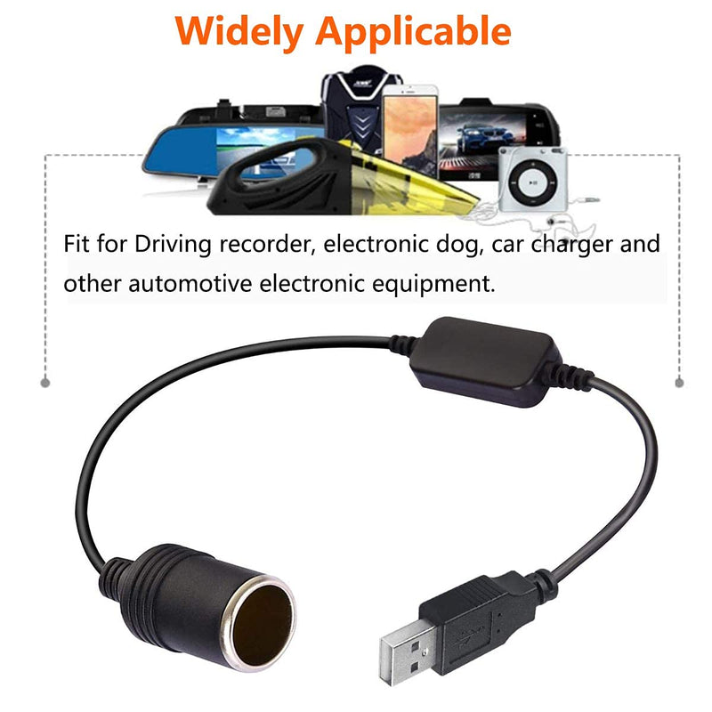 [Australia - AusPower] - USB A Male to 12V Car Cigarette Lighter Socket Female Power Converter Cable,Fit for Driving Recorder, Electronic Dog, Car Charger and Other Automotive Electronic Equipment (1Ft/30cm) 