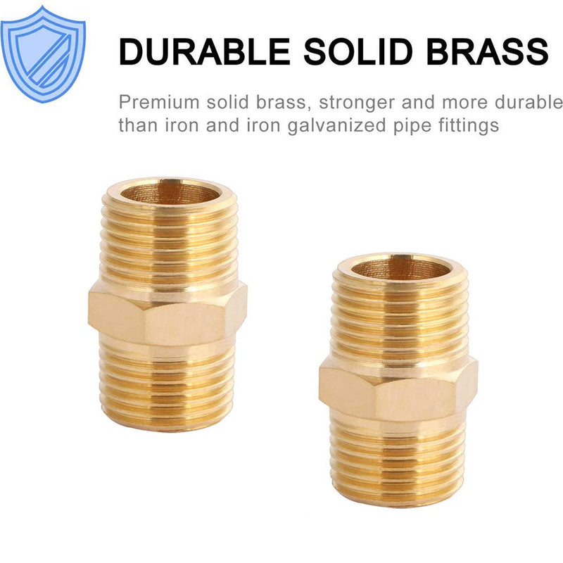 [Australia - AusPower] - 1/2" X 1/2" NPT Brass Nipple Pipe Fittings Equal Adapter Union Male Threaded Hex Straight Connector Couplings Hose Extender, Pack of 2 1/2 inch X 1/2 inch 