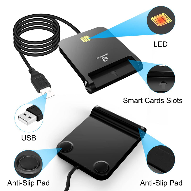 [Australia - AusPower] - ZOWEETEK CAC Reader Military, CAC Card Reader Military, Smart Card Reader Military, Compatible with Windows, Mac OS and Linux USB A 
