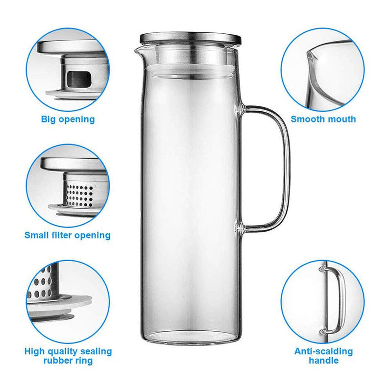 [Australia - AusPower] - Hwagui - Heat Resistant Glass Pitcher with Stainless Steel Lid, Water Carafe with Handle, Good Beverage Pitcher for Homemade Juice and Iced Tea, 1000ml/34oz 1000ml/35oz 