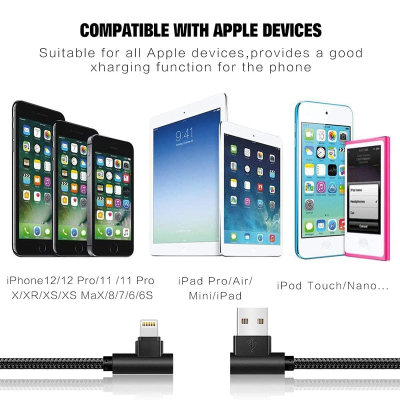 [Australia - AusPower] - iPhone Cable 5 Pack(3/3/6/6/10FT) MFI Certified iPhone Cable Lightning Fast Charger Nylon Braided Data Cord 90 Degree Elbow for Game Video Compatible with iPhone 12 11 Pro Max XR XS Max iPod (Black) Black 