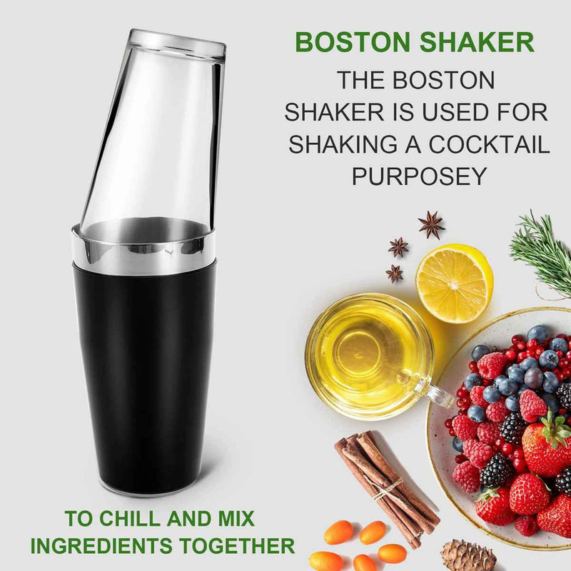 [Australia - AusPower] - Boston Cocktail Shaker, 16 fl oz Glass and 26 fl oz Stainless Steel with Rubber Sleeve 