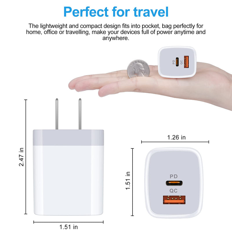 [Australia - AusPower] - USB Type C Wall Charger Block,Dual Port USB C Power Adapter,3 Pack 20W QC+PD Charger Box Cube Brick Plug for Samsung Galaxy S22/S21 FE 5G/A13/S21/Z Flip 3,iPhone 13 12 11 Pro Max SE XR,Pixel 6,Android 