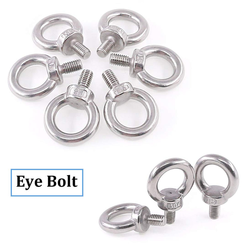 [Australia - AusPower] - Glarks 36Pcs 304 Stainless Steel M8 Male Thread Machinery Shoulder Lifting Ring Eye Bolt with Lock Nuts/Lock Washers/Flat Washers Set 