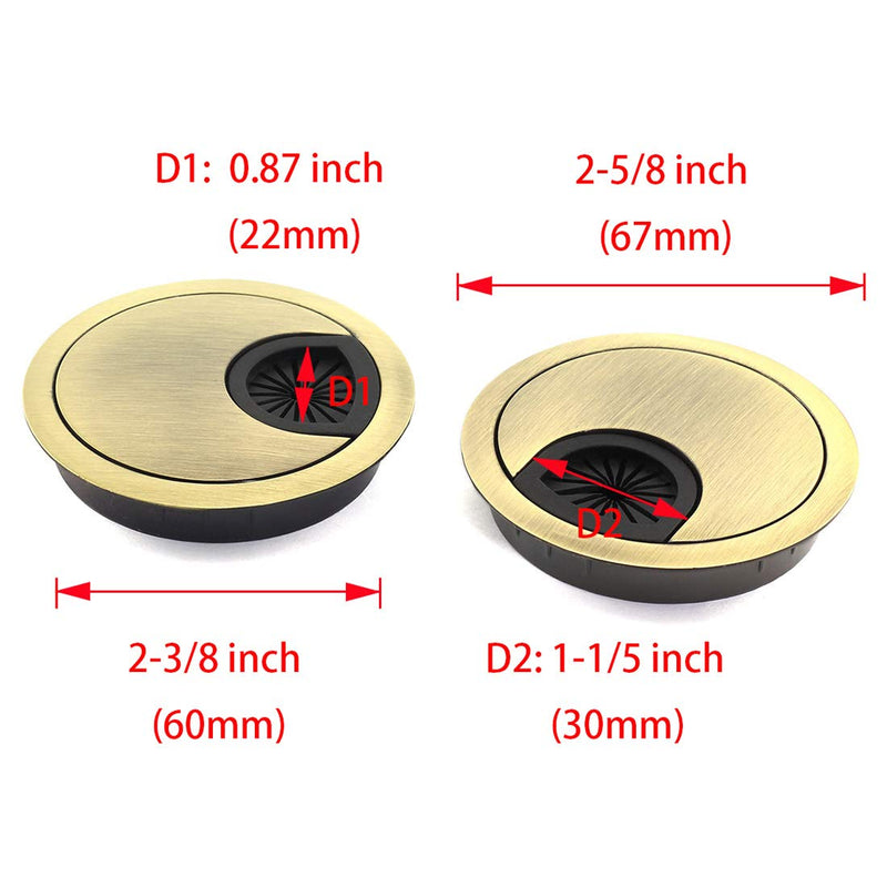 [Australia - AusPower] - HJ Garden 2pcs 2-3/8 inch (60mm) Metal Desk Grommets for Managing and Hiding Wire Cord Cable Hole Cover Office PC Desk Cable Cord Organizer Zinc Alloy Cover Bronze 